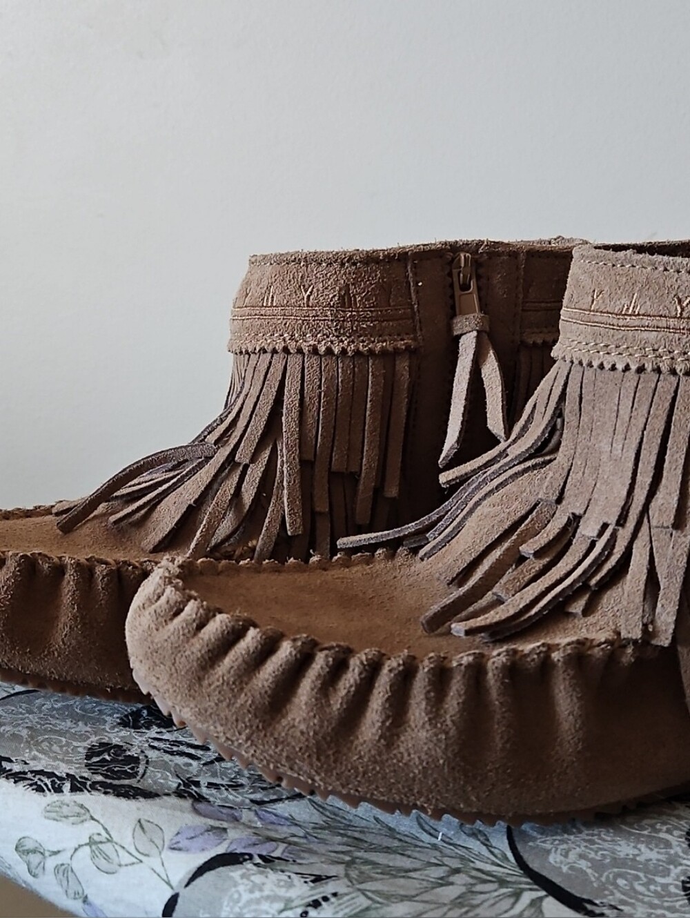 Fringed suede Dancer ankle moccasin boots
